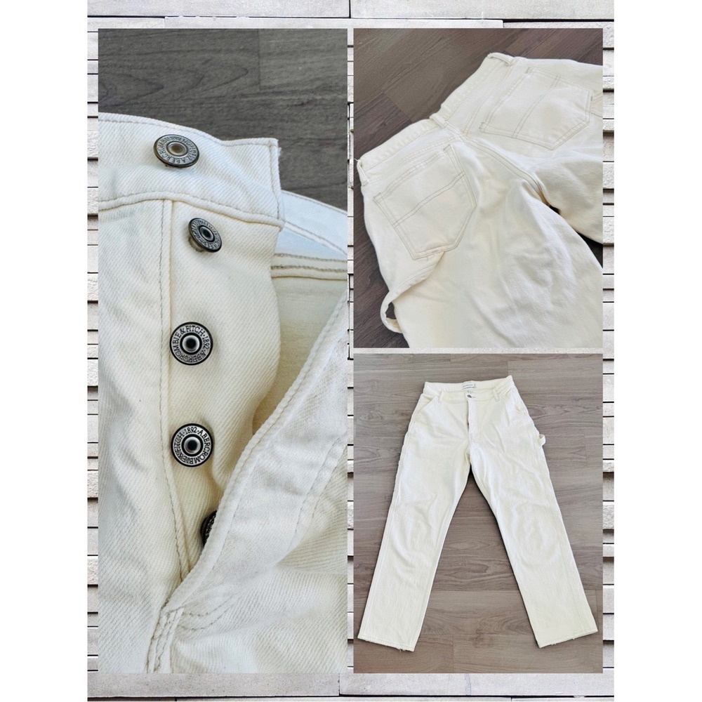 Abercrombie Carpenter Jeans Women 27/4R Cream Curve Love Button Fly - Picture 5 of 8